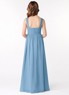 Azazie Evie Junior Jurk van Chiffon met A-Lijn Geplooid Staal Blauw image3