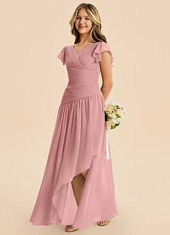 Azazie Pia Junior Robe Trapèze en Mousseline de soie Plissée Rose Poussiéreuse image7