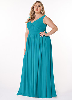 Azazie Keyla Bridesmaid Dresses Jade A-Line V-Neck Pleated Chiffon Dress image8