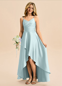 Azazie Eirlys Junior A-Linie Plissee Stretch-Satin Kleid Nebel image1