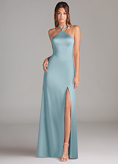 Azazie Elliana Brautjungfernkleider A-Linie Seitliche Cut-Outs Stretch-Satin Kleid Stimmungsvolles Blau image4