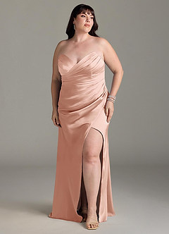 Azazie Yola Brautjungfernkleider Wandelbar Etui Plissee mit V-Ausschnitt Stretch-Satin Kleid Roségold image11