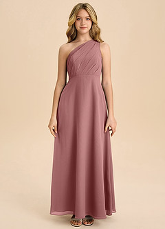 Azazie Phaedra Junior A라인 주름진 쉬폰 플로어 길이 주니어 신부 들러리 드레스 image4