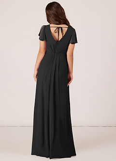 Azazie Peony Junior Black A-Line Pleated Chiffon Dress image2