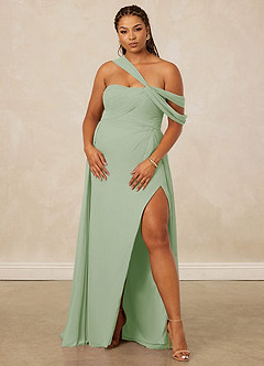 Christian Siriano Bridal for Azazie 1014 Robes de demoiselle d'honneur Robe Trapèze en Mousseline de soie Épaule décolletée Vert Sauge image4