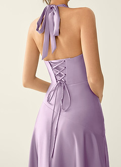 Titania Frosted Lilac Satin V-neck Ruffled Prom Dress image5