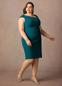 Azazie Cecily Final Sale Peacock Sheath Stretch Crepe Dress image10