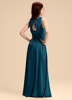 Azazie Bibiane Junior Ink Blue A-Line Pleated Stretch Satin Dress image7