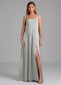 Azazie Rosaline 신부 들러리 드레스 A라인 사이드 슬릿 스트레치 새틴 바닥 길이 드레스 image3