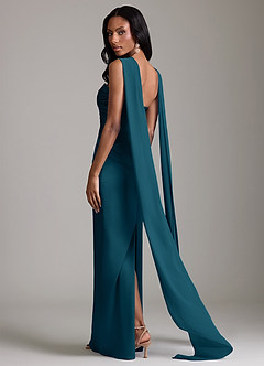 Azazie Sonora Vestidos de damas de honor Vestido de Azul Tinta de Satén Elástico de Corte Recto con Sin tirantes image2