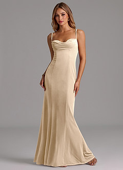 Azazie Karryn Bridesmaid Dresses Champagne Mermaid Corset Velvet Dress image4