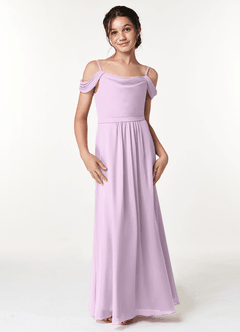 Azazie Alivia Junior Frosted Lilac A-Line Off the Shoulder Chiffon Dress image4