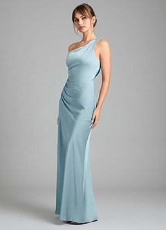 Azazie Madelyn Bridesmaid Dresses Moody Blue Mermaid One Shoulder Stretch Satin Convertible Dress image6