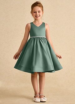 Azazie Julietta Flower Girl Dresses Eucalyptus Ball-Gown Convertible Tulle Dress image9
