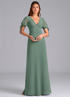 Azazie Pheby Bridesmaid Dresses Eucalyptus A-Line Pleated Chiffon Dress image3