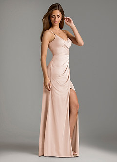 Azazie Maci Bridesmaid Dresses Blushing Pink Sheath Pleated Mesh Dress image4