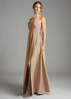 Azazie Elle Bridesmaid Dresses Taupe A-Line Pleated Stretch Satin Dress image3