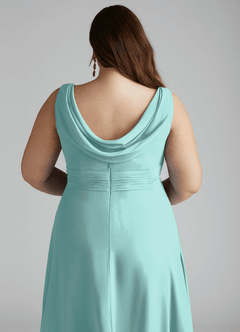 Azazie Karina Bridesmaid Dresses Aqua A-Line Pleated Chiffon Dress image15