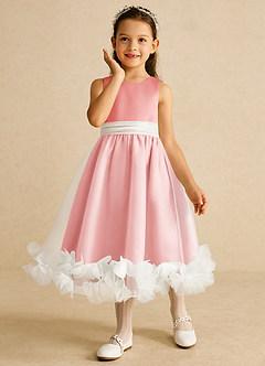 Azazie Stardust Blumenmädchenkleider A-Linie ärmellos Organza Kleid Koralle image5