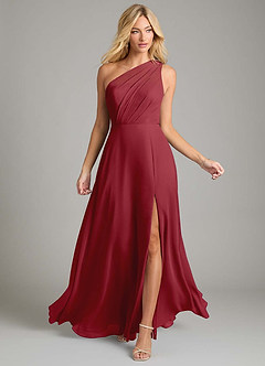 Azazie Phaedra 신부 들러리 드레스 A라인 한쪽 어깨 쉬폰 바닥 길이 드레스 image4