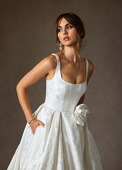 Azazie Ruby Wedding Dresses Diamond White Ball-Gown with Pockets Floral Jacquard Dress image7
