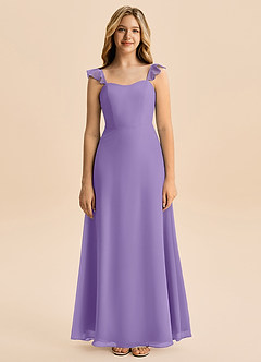 Azazie Mavie Junior Linia A Marszczony Szyfon Długość podłogi Młodsza druhna Sukienka image4