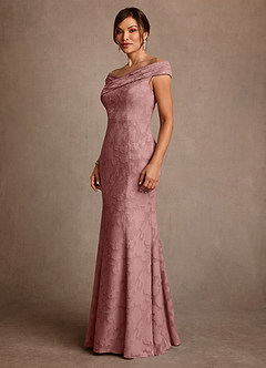 Azazie Aberdeen Mother of the Bride Dresses Dusty Rose Sheath Pleated Floral Burnout Dress image4
