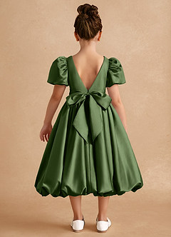 Azazie Jellybean Sukienki dla dziewczynek sypiących kwiaty Suknia balowa Marszczony Matowy satynowy Długość herbaty Sukienka image2