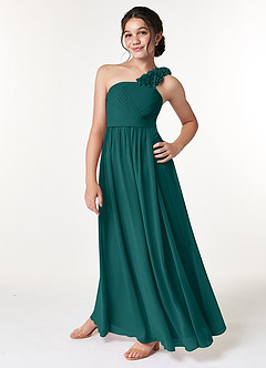 Azazie Flower Junior Jurk van Chiffon met A-Lijn Geplooid Pauw image5