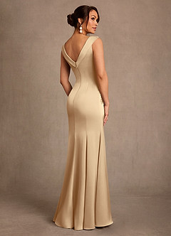 Azazie Franny Mother of the Bride Dresses Champagne Sheath Lace Stretch Satin Dress image2