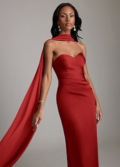 Azazie Sonora Vestidos de damas de honor Vestido de Granada de Satén Elástico de Corte Recto con Sin tirantes image4