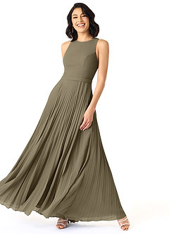Azazie Lindie Bridesmaid Dresses Willow Green A-Line Scoop Pleated Chiffon Dress image3