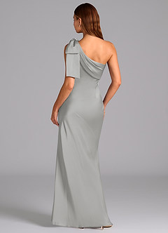 Azazie Yuanna Bridesmaid Dresses Silver Mermaid One Shoulder Stretch Satin Dress image2