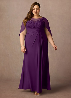 Azazie Hera Mother of the Bride Dresses Grape A-Line Lace Capelet Chiffon Dress image6