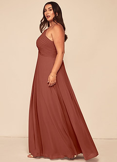 Azazie Ginger Robes de demoiselle d'honneur Robe Trapèze en Mousseline de soie Dos nu plissé Auburn image13