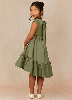 Azazie Lee vestidos de niña de las flores Vestido de Pistacho de Satén Elástico de Corte En A con Lazo image4