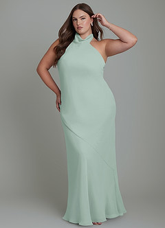 Azazie Velli Bridesmaid Dresses Agave Mermaid High Neck Chiffon Dress image10