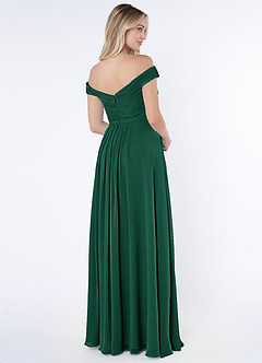 Azazie Audrianna Jurken voor bruidsmeisjes Converteerbaar Jurk van Chiffon met A-Lijn Off-the-shoulder verzameld Smaragd image4