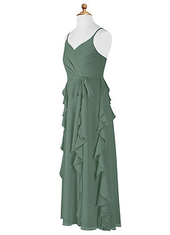Azazie Peyton Junior Eucalyptus A-Line V-Neck Cascading Ruffles Chiffon Dress image8