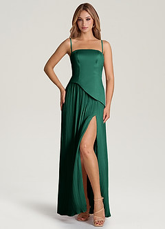 Azazie Tierney Bridesmaid Dresses Emerald A-Line Strapless Chiffon Convertible Dress image3