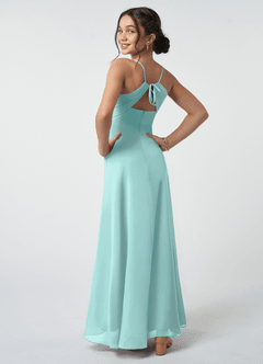 Azazie Avelina Junior Aqua A-Line Pleated Chiffon Dress image5