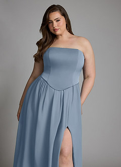 Azazie Cadence Vestidos de damas de honor Vestido Azul Polvoriento de Satén Elástico de Línea A Convertible con Corsé image19