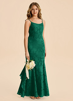 Azazie Lioren Junior Meerjungfrau-Linie Gestreift Blumen-Burnout Kleid Smaragd image4