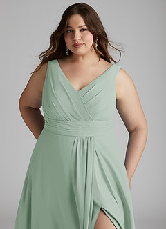 Azazie Karina Bridesmaid Dresses Agave A-Line Pleated Chiffon Dress image11