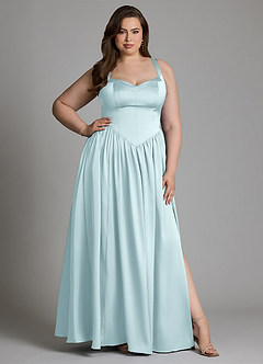 Azazie Francis Brautjungfernkleider A-Linie Korsett Stretch-Satin Kleid Wolke Blau image12