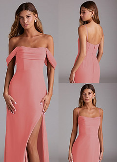 Azazie Saige Bridesmaid Dresses Coral A-Line Off the Shoulder Chiffon Convertible Dress image10