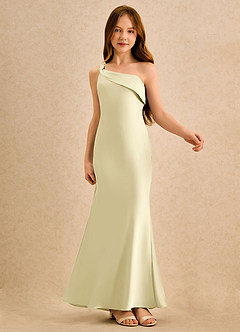 Azazie Almond Girls Formal Sukienki dla dziewczynek sypiących kwiaty Osłona Jedno ramię Satyna elastyczna Długość podłogi Sukienka image6