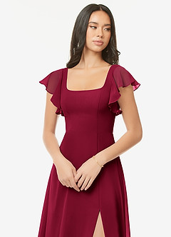 Azazie Bondi Brautjungfernkleider A-Linie Gekräuselt Chiffon Kleid Burgunderrot image8