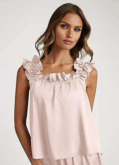 front Satin Convertible Ruffle Strap Pajama Set