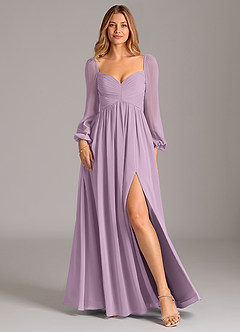 Azazie Bailee Bridesmaid Dresses Wisteria A-Line Long Sleeve Chiffon Dress image1